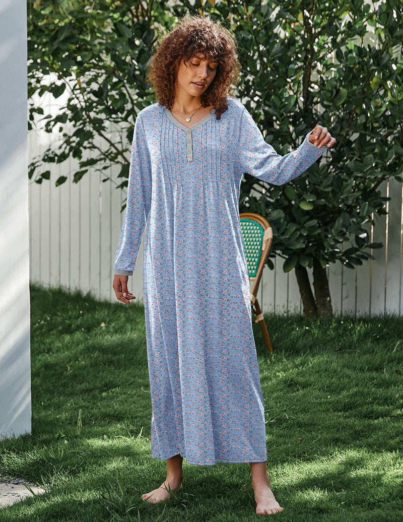 Long Sleeve Front Pleated Nightgown (US Only)