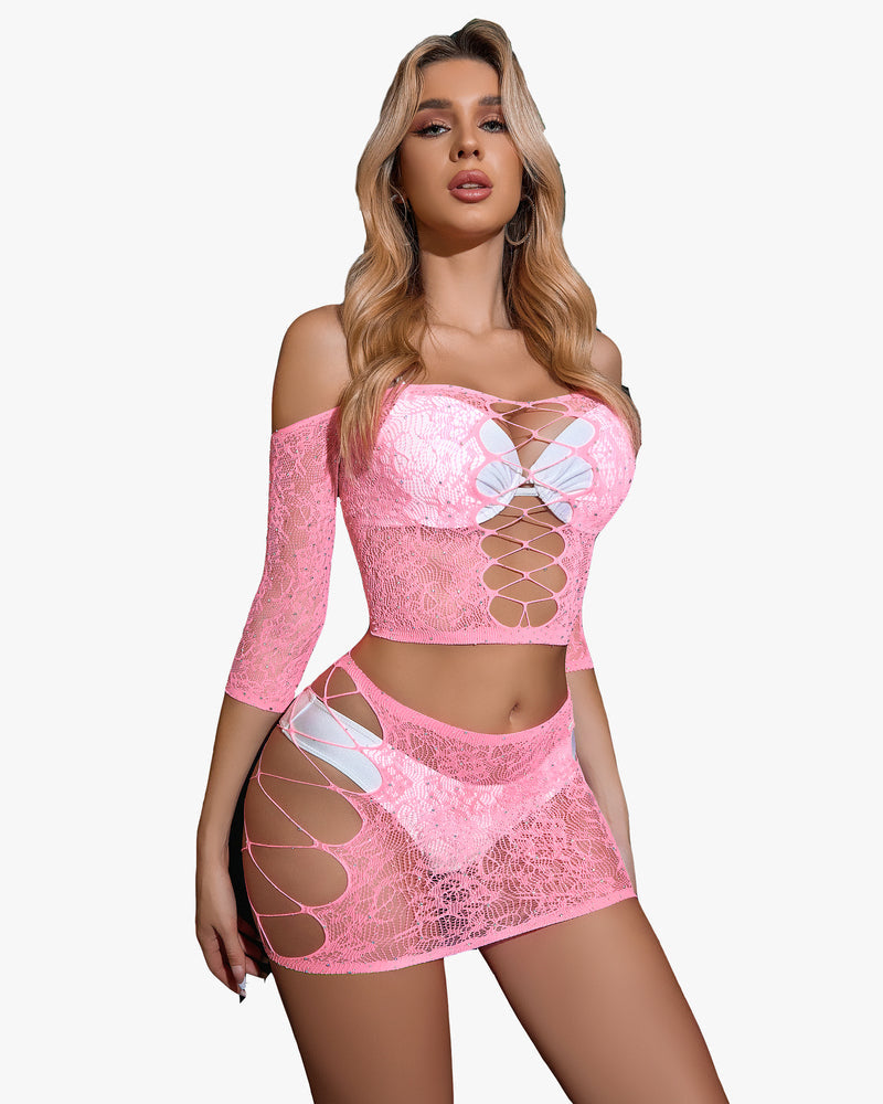 Rhinestone Fishnet Lingerie Sets