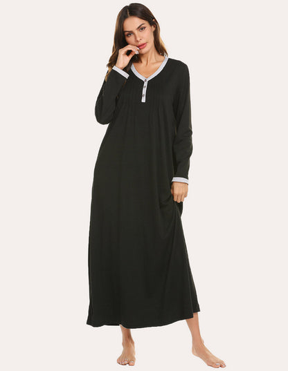 Long Sleeve Front Pleated Nightgown (US Only)