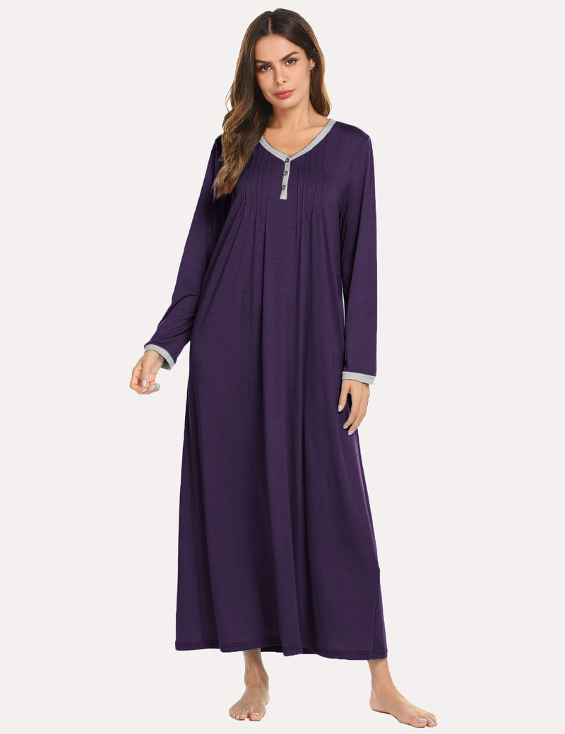 Long Sleeve Front Pleated Nightgown (US Only)