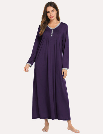 Long Sleeve Front Pleated Nightgown (US Only)