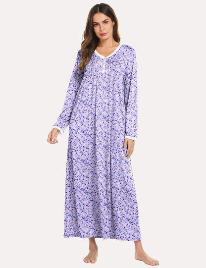 Long Sleeve Front Pleated Nightgown (US Only)
