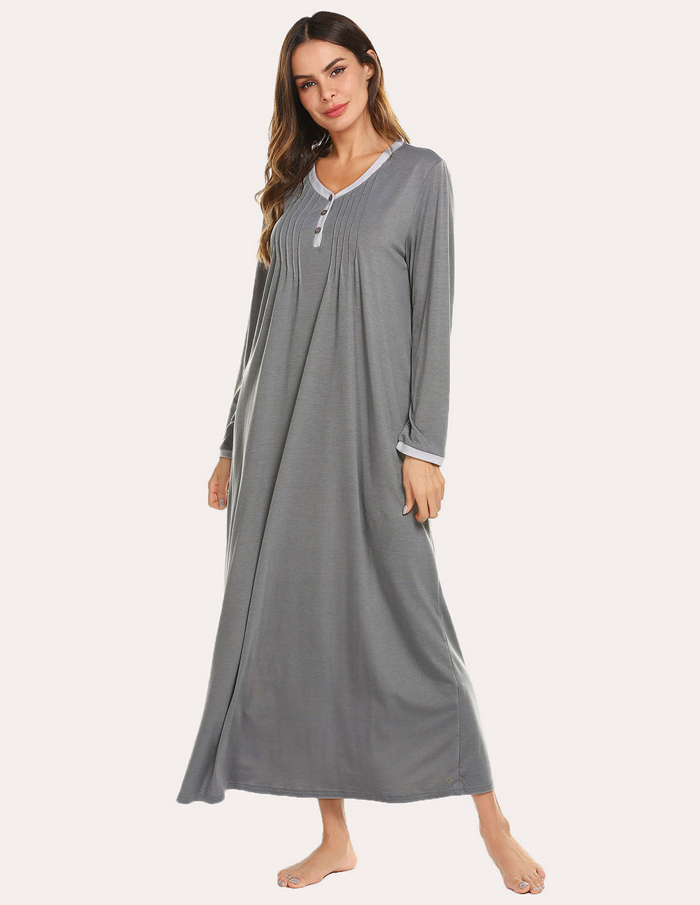 Long Sleeve Front Pleated Nightgown (US Only)