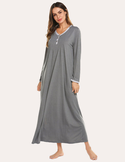 Long Sleeve Front Pleated Nightgown (US Only)