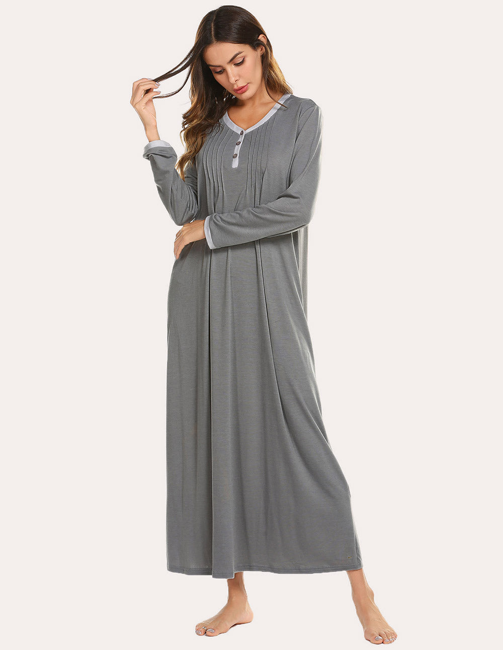 Long Sleeve Front Pleated Nightgown (US Only)
