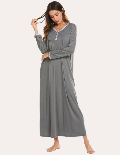 Long Sleeve Front Pleated Nightgown (US Only)