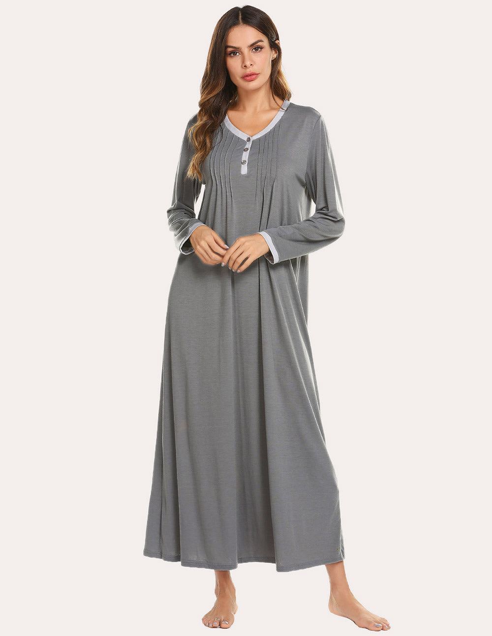 Long Sleeve Front Pleated Nightgown (US Only)