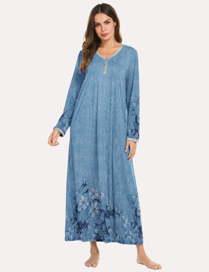 Long Sleeve Front Pleated Nightgown (US Only)