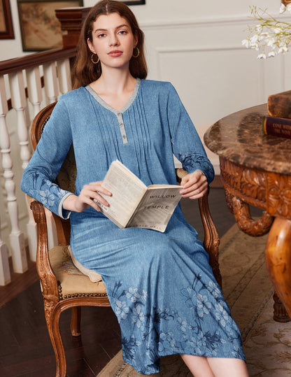 Long Sleeve Front Pleated Nightgown (US Only)