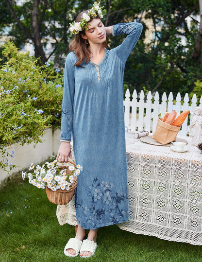 Long Sleeve Front Pleated Nightgown (US Only)