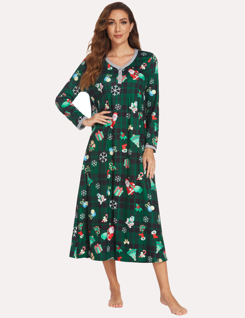 Long Sleeve Front Pleated Nightgown (US Only)