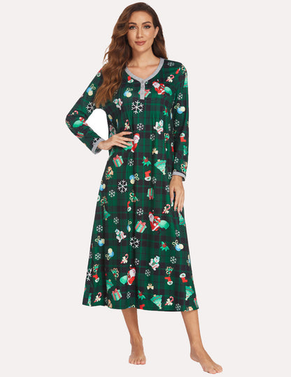 Long Sleeve Front Pleated Nightgown (US Only)