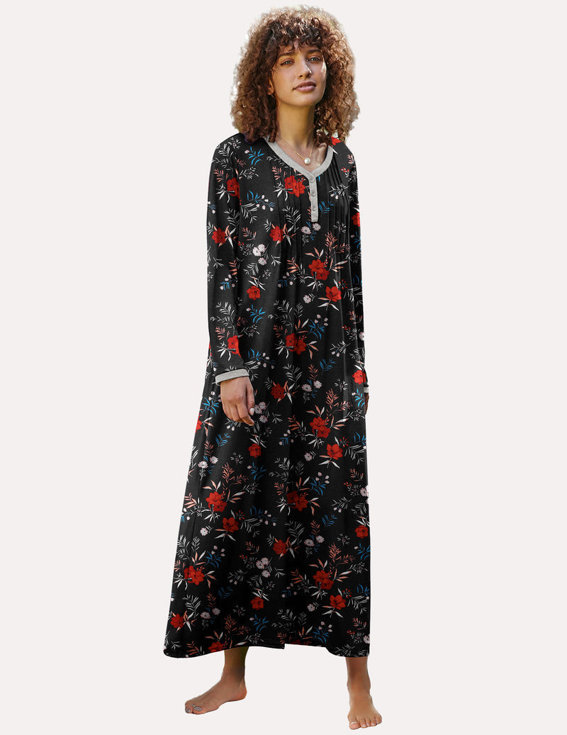 Long Sleeve Front Pleated Nightgown (US Only)