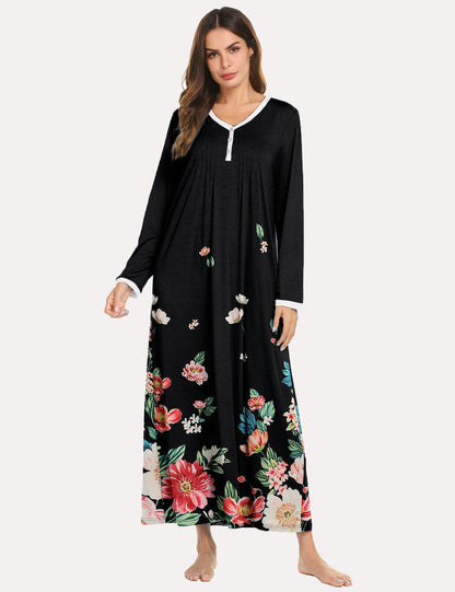 Long Sleeve Front Pleated Nightgown (US Only)