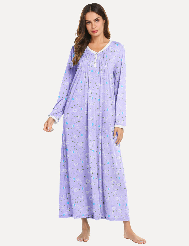 Long Sleeve Front Pleated Nightgown (US Only)