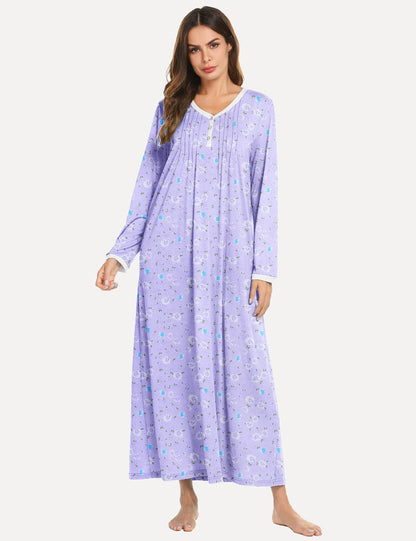 Long Sleeve Front Pleated Nightgown (US Only)