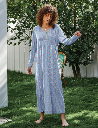 Long Sleeve Front Pleated Nightgown (US Only)