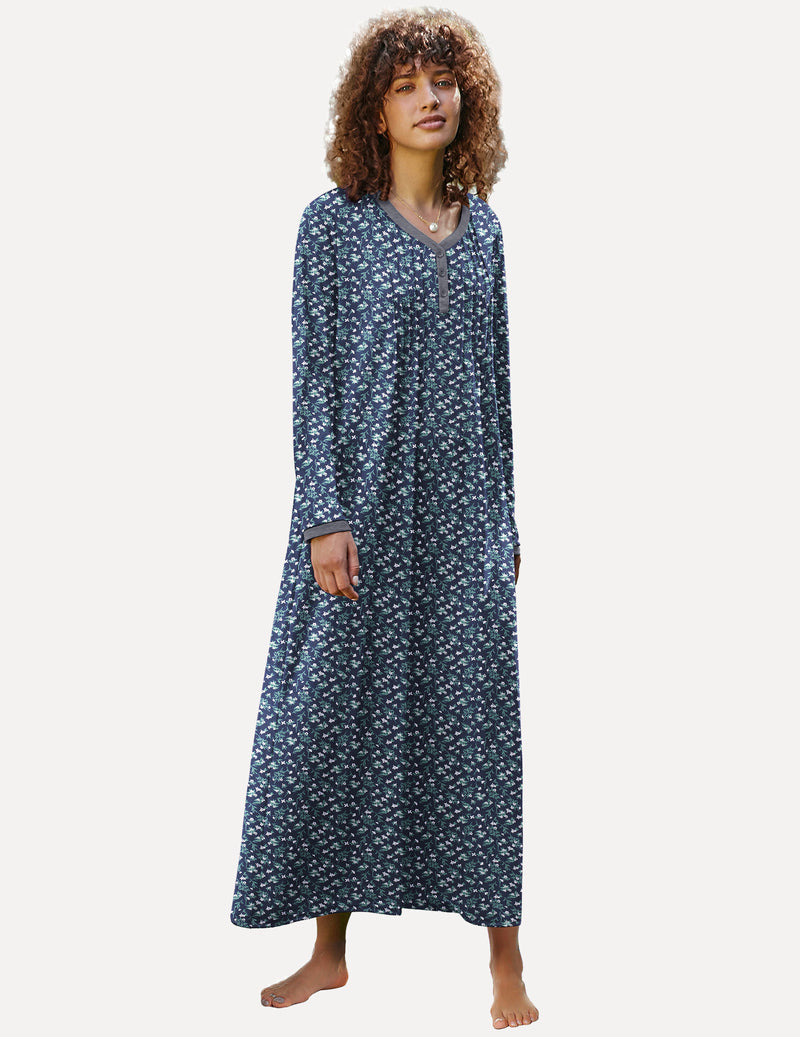 Long Sleeve Front Pleated Nightgown (US Only)