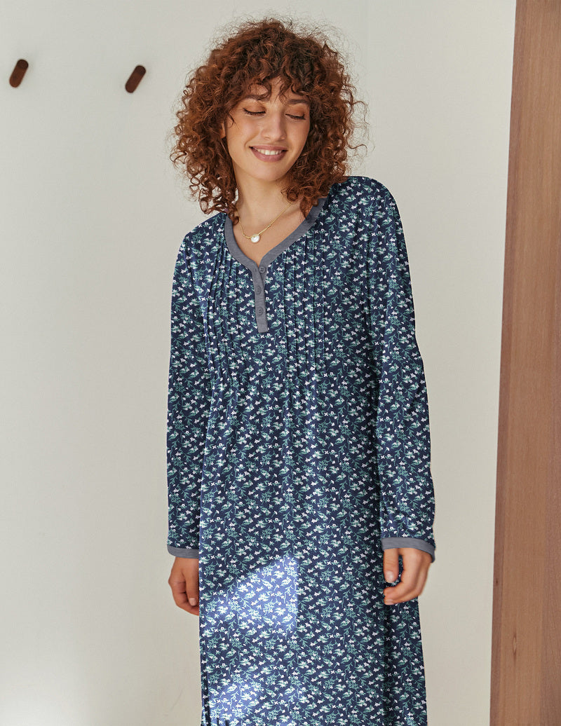 Long Sleeve Front Pleated Nightgown (US Only)