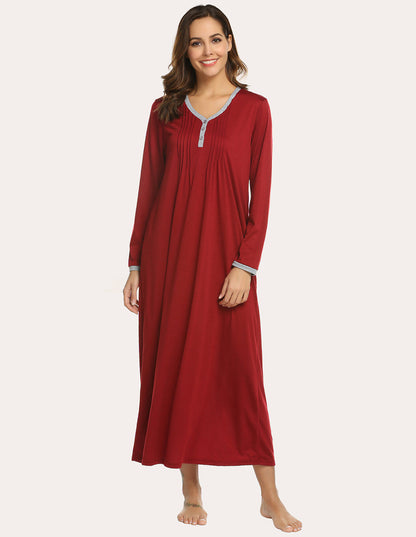 Long Sleeve Front Pleated Nightgown (US Only)