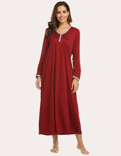 Long Sleeve Front Pleated Nightgown (US Only)