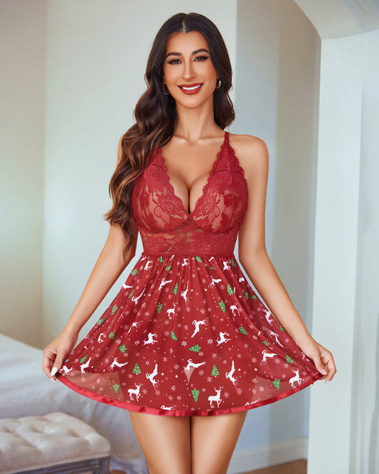 Lace Strap V Neck Mesh Nightgown