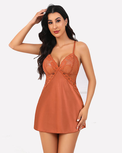 V Neck Satin Lace Nightwear