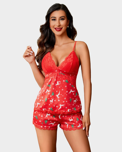 Satin Lace Shorts Pajamas Set