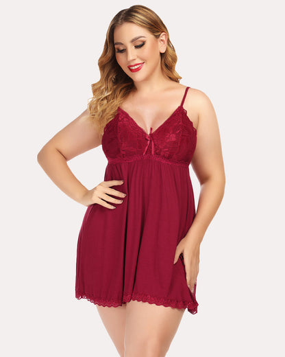 Solid Babydoll Lace V-neck Lounge Dress