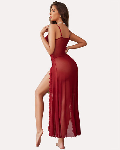 Christmas High Slit Mesh Nightdress