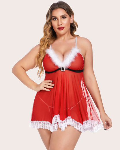 Plus Size Lingerie Set Santa Babydoll