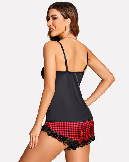 Leopard Print Lace Satin Pajamas Set