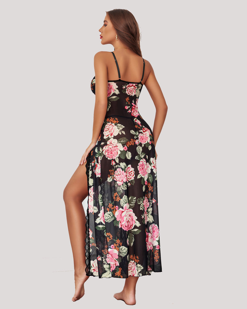 Christmas High Slit Mesh Nightdress