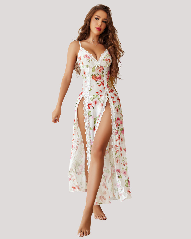 Christmas High Slit Mesh Nightdress