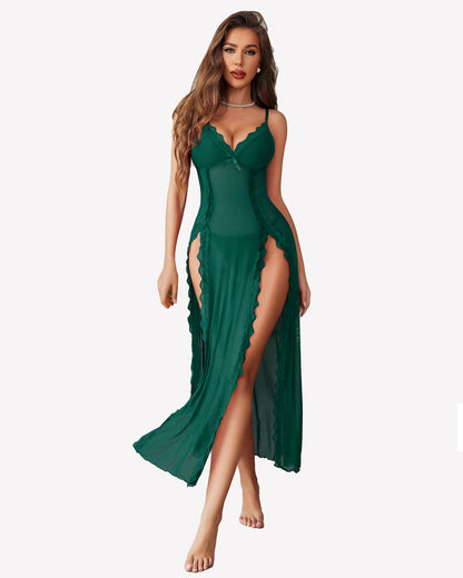 Christmas High Slit Mesh Nightdress