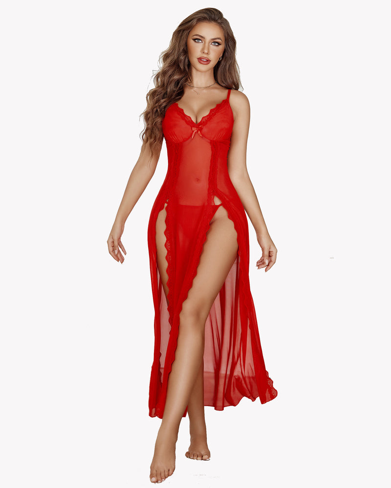 Christmas High Slit Mesh Nightdress
