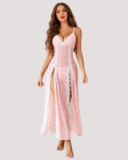 Christmas High Slit Mesh Nightdress