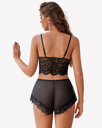 Lace Bralette and Panty Sets With Mesh Kimono Robe