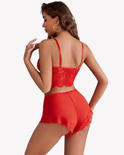 Lace Bralette and Panty Sets With Mesh Kimono Robe