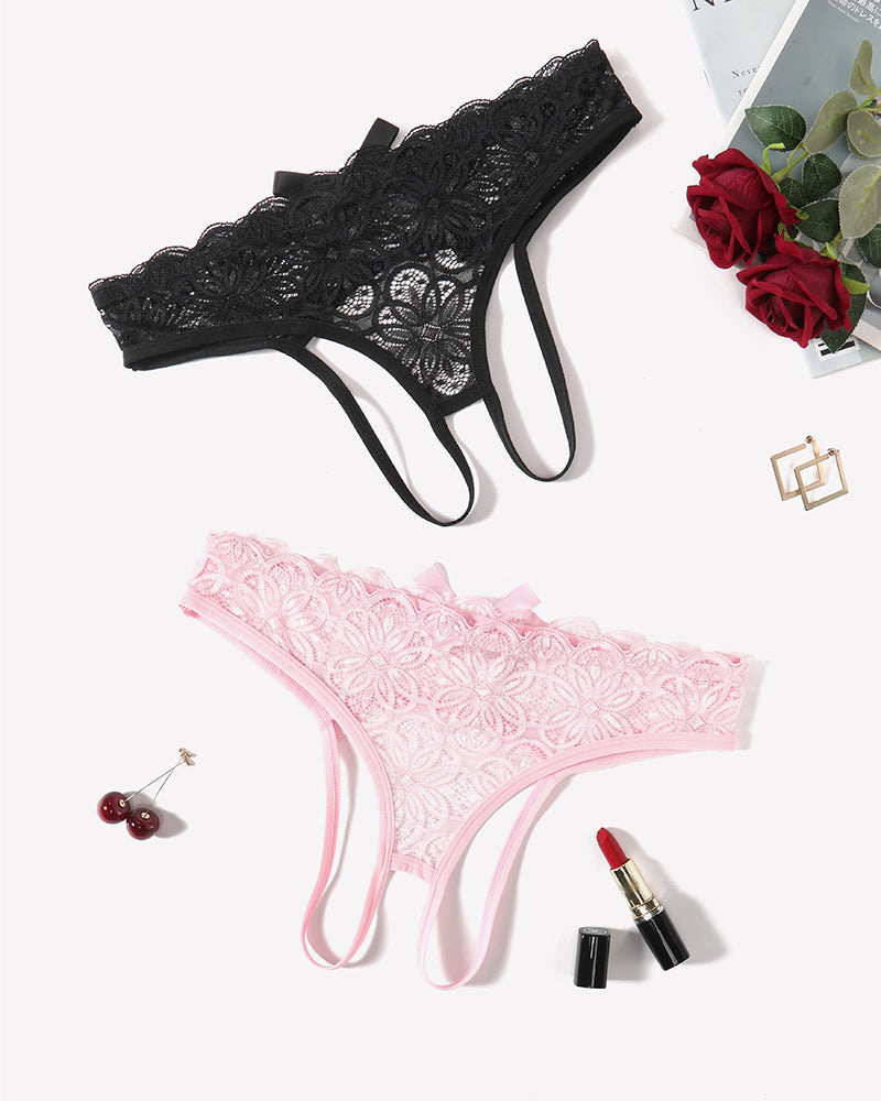 Lace Panties Hollow Out Rear Bowknot Briefs