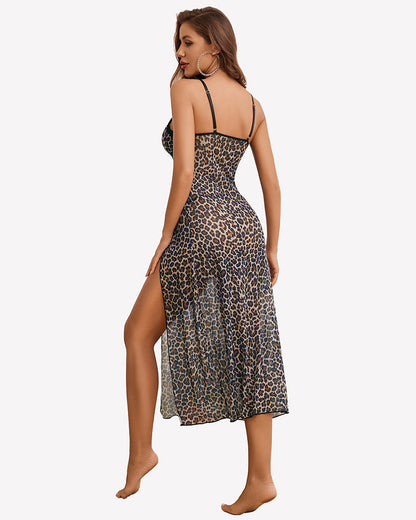 Split Mesh Lace Floral Dress with Thong Set