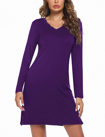 Long Sleeve Nightgowns Lace Night Dress (US Only)