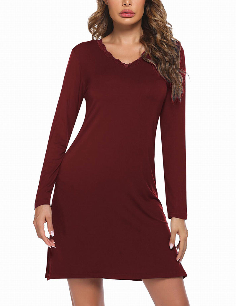 Long Sleeve Nightgowns Lace Night Dress (US Only)
