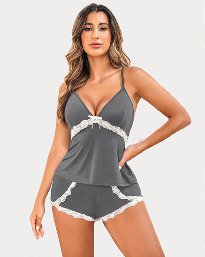 Cami Set Lace Trim Short Pjs Sets