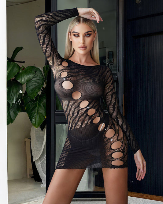 Hollow Rhinestones Bodycon Mini Dresses